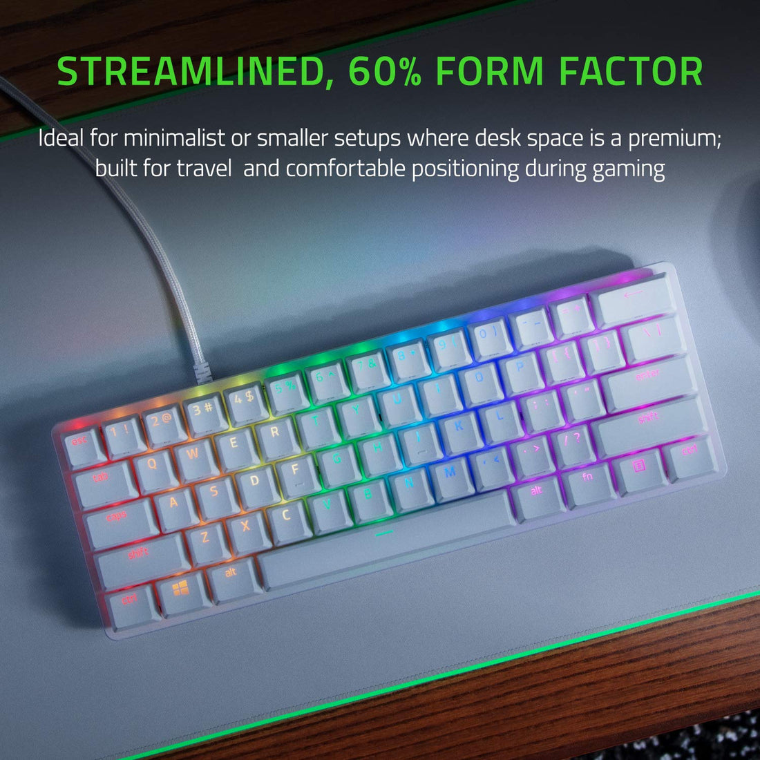 Razer Huntsman Mini 60% Gaming Keyboard: Fastest Keyboard Switches Ever - Linear Optical Switches - Chroma RGB Lighting - PBT Keycaps - Onboard Memory - Mercury White