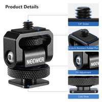 NEEWER 1/4" Mini Cold Shoe Mount Adapter Compatible with SmallRig Camera Phone Cage Rig, LED Video Light, Vlog Accessories, Mount Head Supports 138° Tilt Adjustment, Aluminum Alloy Structure, ST37