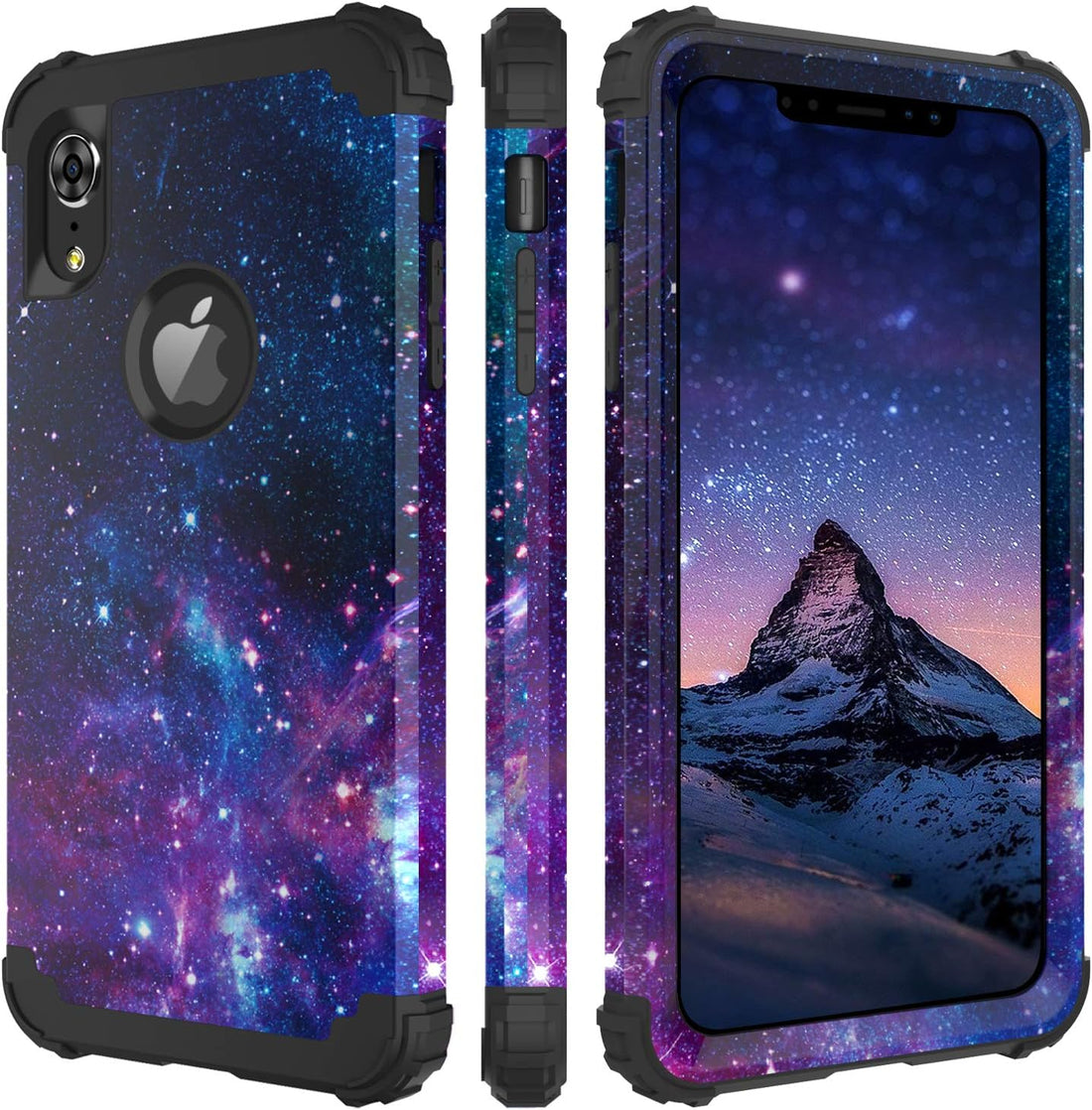 BENTOBEN iPhone XR Case, iPhone Xr Case Purple Space, 3 in 1 Heavy Duty Slim Nebula Galaxy Design Hybrid Hard PC Back Cover Soft Silicone Bumper Full Body Protective Phone Cases for iPhone XR, Space