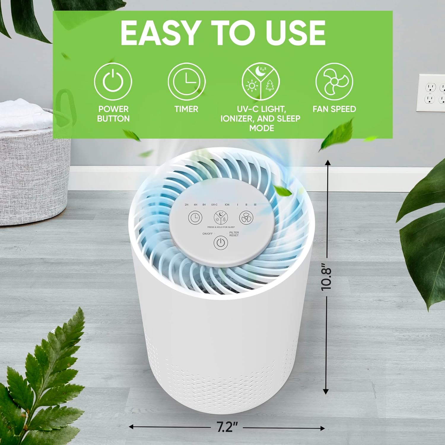 InvisiClean Stella HEPA Filter Air Purifier - Portable Desktop Air Purifier for Home - Odor Eliminating & Allergy Air Purifier for Baby Room & Bedroom with UV light + Negative Ion Generator/Ionizer