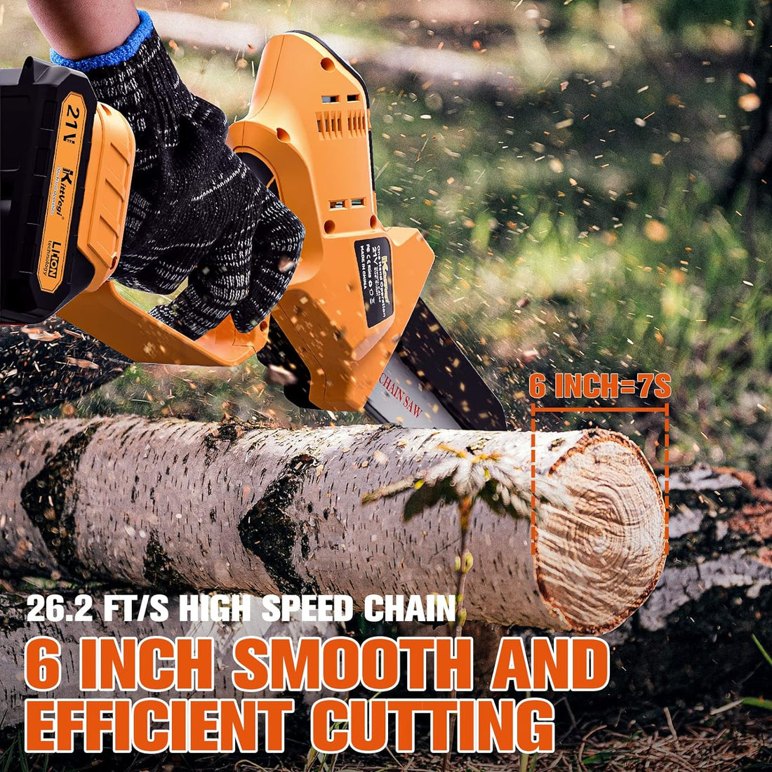 KittVegi Mini Chainsaw, 6 Inch Powerful Cordless Mini Saw with 2 Large Capacity Rechargeable Batteries & 2 Chains, Handheld Small Chainsaw for Tree Trimming Wood Cutting