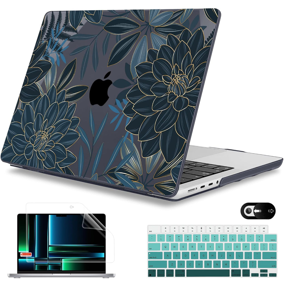 Mektron Case for M3 MacBook Pro 16" M1 A2485/M2 A2780 (2021/2023) with Touch ID, Hard Shell Plastic Laptop Cover Keyboard Skin Compatible MacBook Pro 16.2" M1 Pro/Max Chips, Dahlia Flower C035