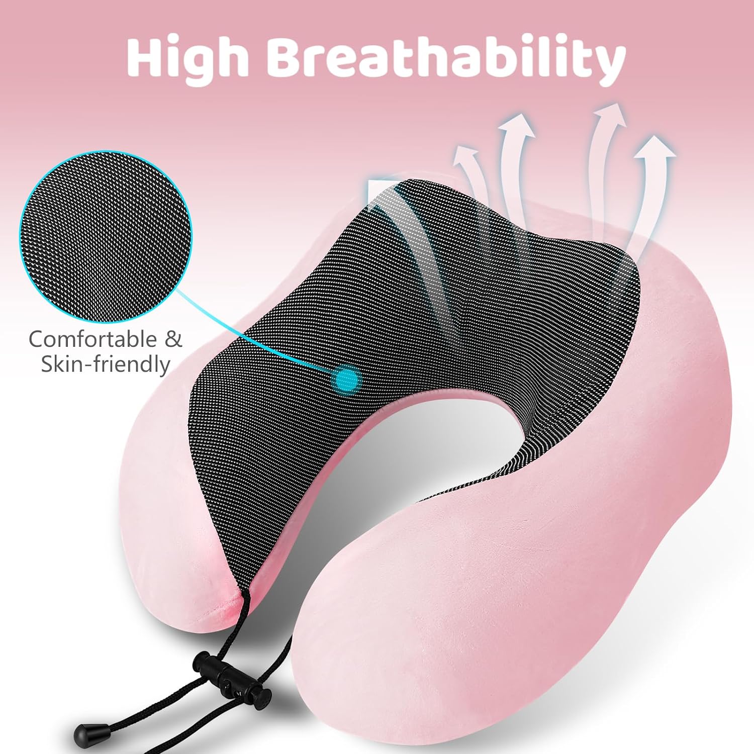 wowpower Airplane Travel Neck Pillow, 100% Pure Memory Foam (4 Seconds Rebound) on Head Support,Upgrade Portable Neck Pillow for Plane and Car Traveling Sleep 1 Pack(Pink)