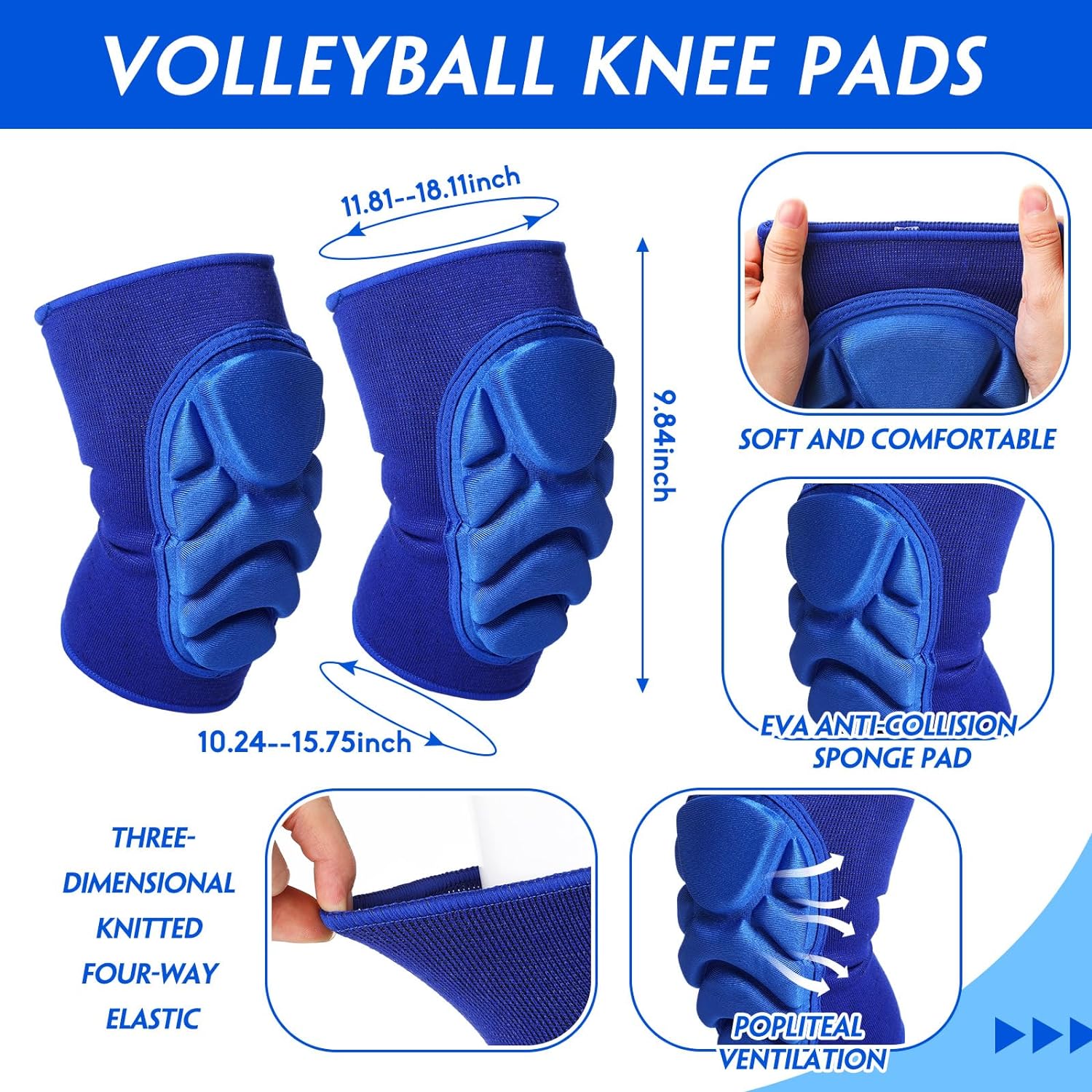 Vabean 8 Pcs Volleyball Accessories, Volleyball Arm Sleeves Volleyball Knee Pads Sport Hair Scrunchies Sweat Band Drawstring Bag Cosmetic Bag Volleyball Wrist Guard Knee Brace (Blue,Medium)