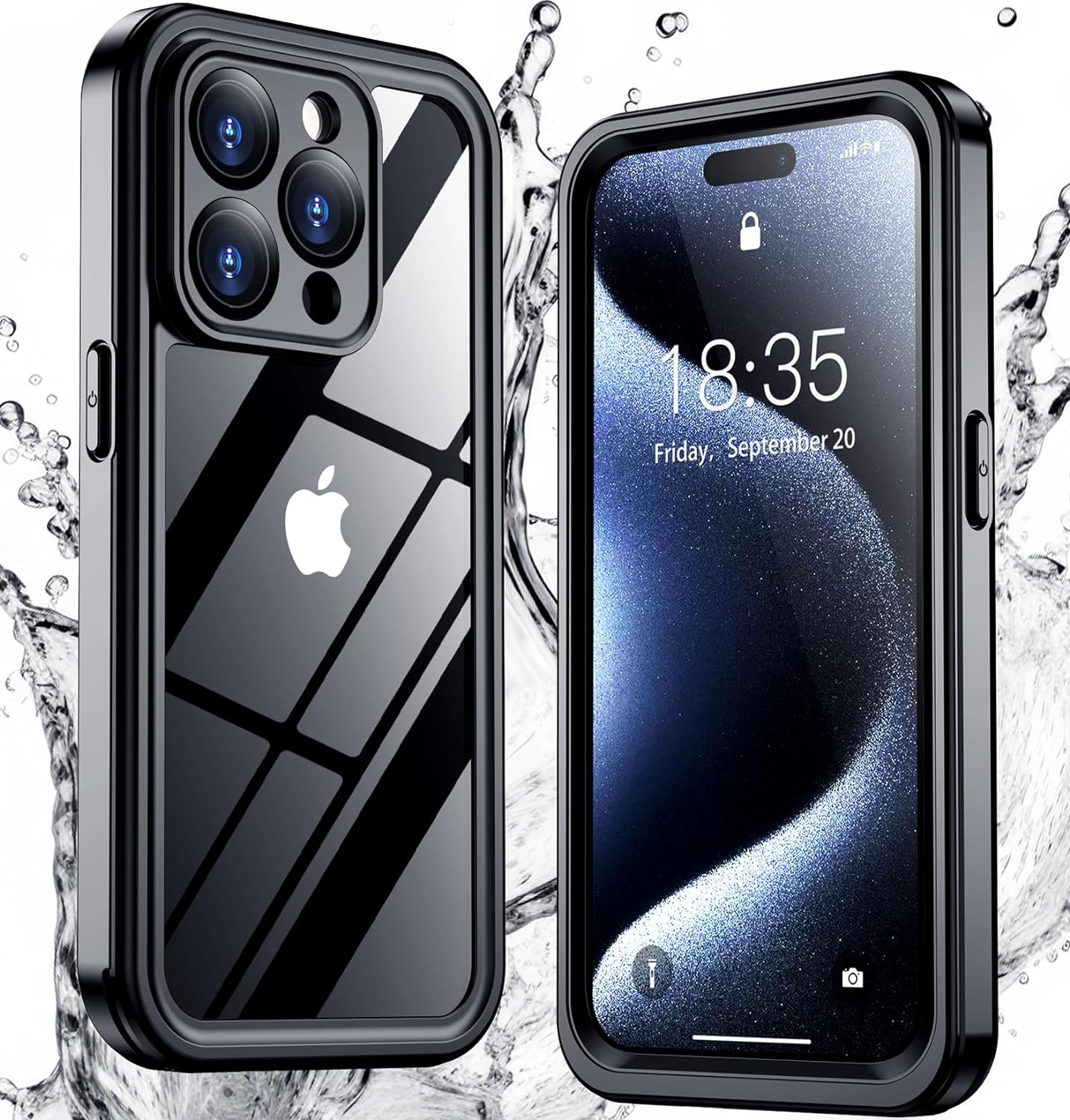 Justcool for iPhone 15 Pro Case Waterproof,Built-in 9H Tempered Glass Camera Lens & Screen Protection [IP68 Underwater][14FT Military Dropproof][Dustproof] Full Body Shockproof Phone Case 6.1",Black