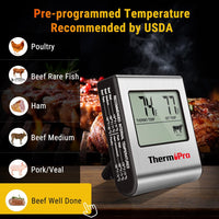 ThermoPro TP-16 Large LCD Digital Cooking Kitchen Thermometer for Food, BBQ, Grill, Meat, Oven, Smoker with Stainless Steel Step-Down Probe and Built in Clock Timer