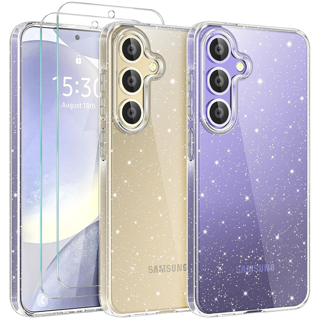 KSWOUS Glitter Case for Samsung Galaxy S24 5G, with Screen Protector [2 Pack], Cute Clear Bling Sparkle Protective Slim Soft Shockproof Cover Women Girls Phone Case for Samsung Galaxy S24