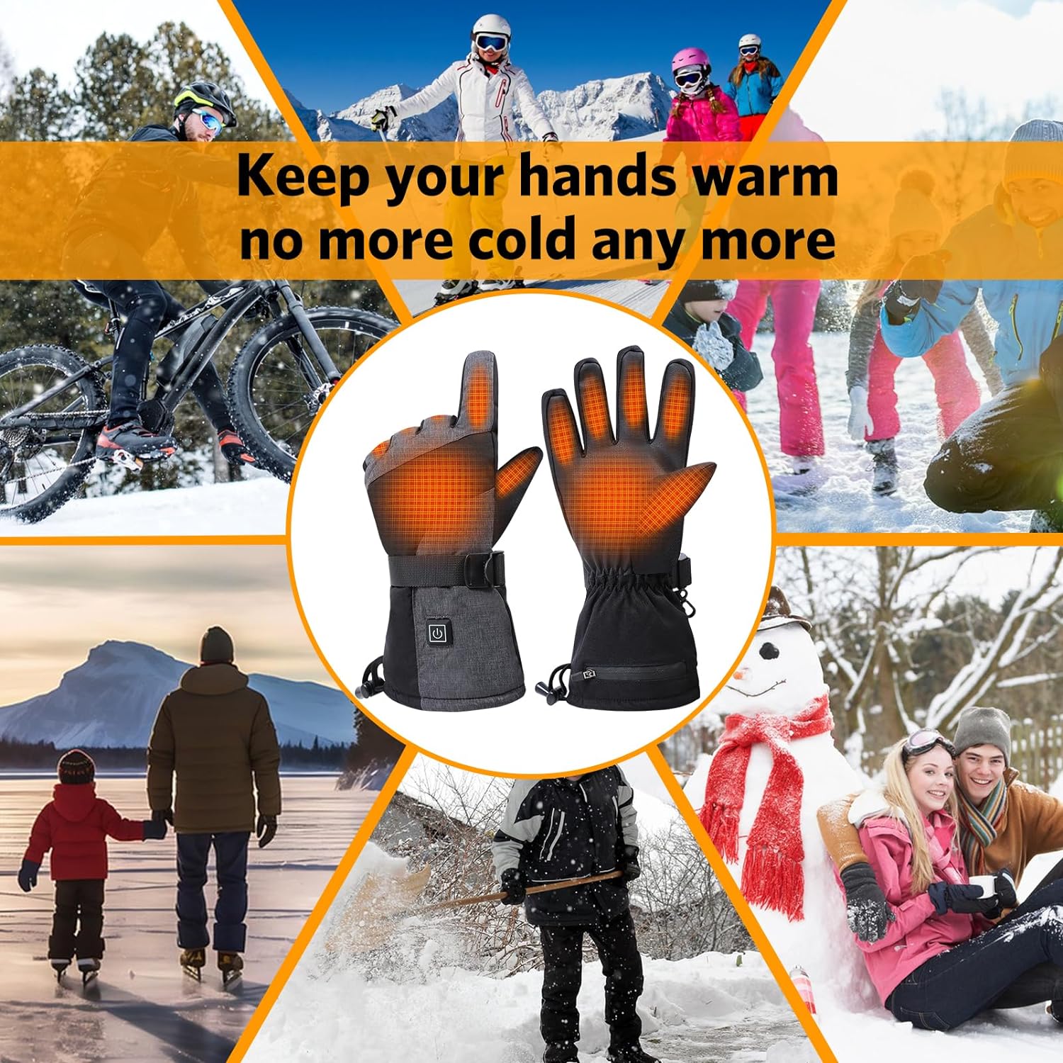 Heated Gloves for Men Women, Battery Powered Heated Gloves, Waterproof Touchscreen Winter Electric Hand Warmer Gloves for Cycling Skiing (Battery Not Included)