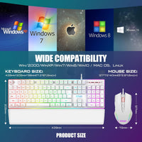 RGB Gaming Keyboard and Mouse Combo,87 Key Gaming Keyboard USB Wired RGB Backlit Gaming Keyboard Mechanical Feeling with Gaming Mouse, White Keyboard Wired Set for PC MAC Chrome PS4 Xbox Laptop