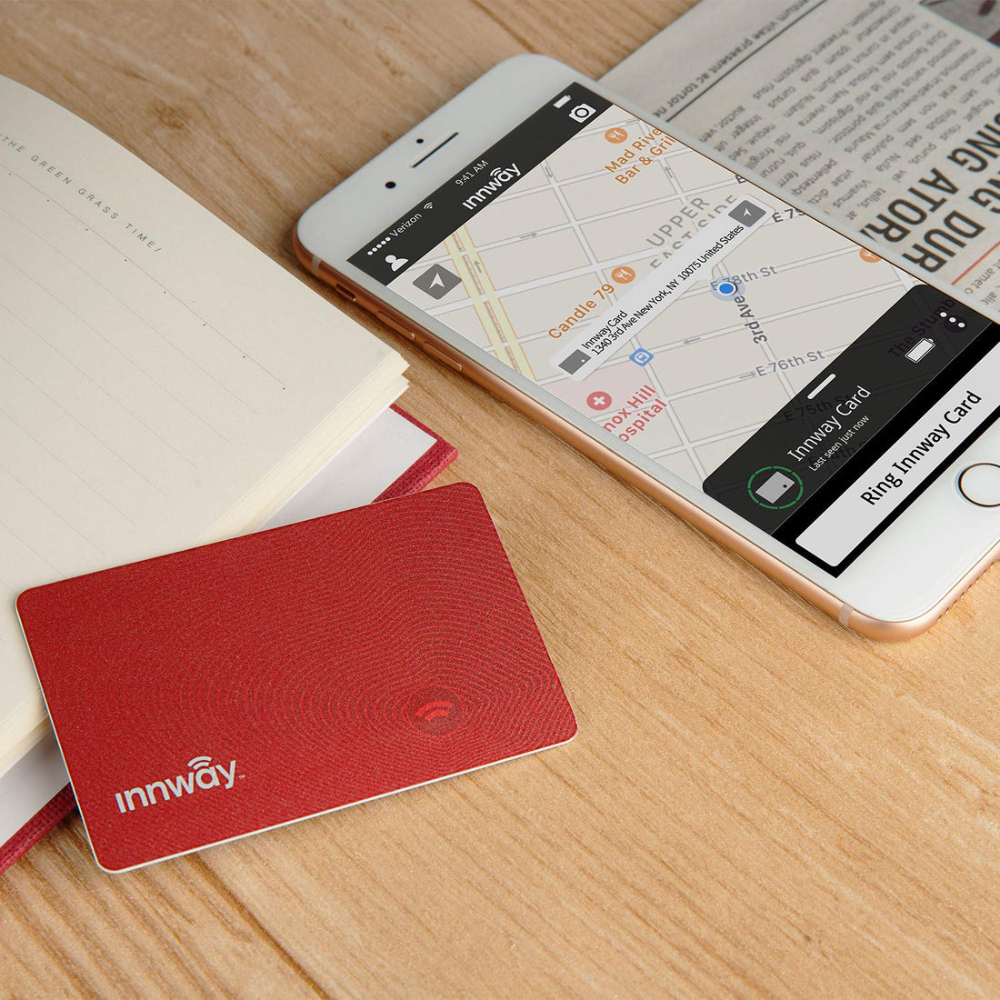 Innway Card - Credit Card Size Rechargeable Bluetooth Finder for Wallet, Passport, Luggage. iOS and Android Compatible. (Red - Limited Edition)