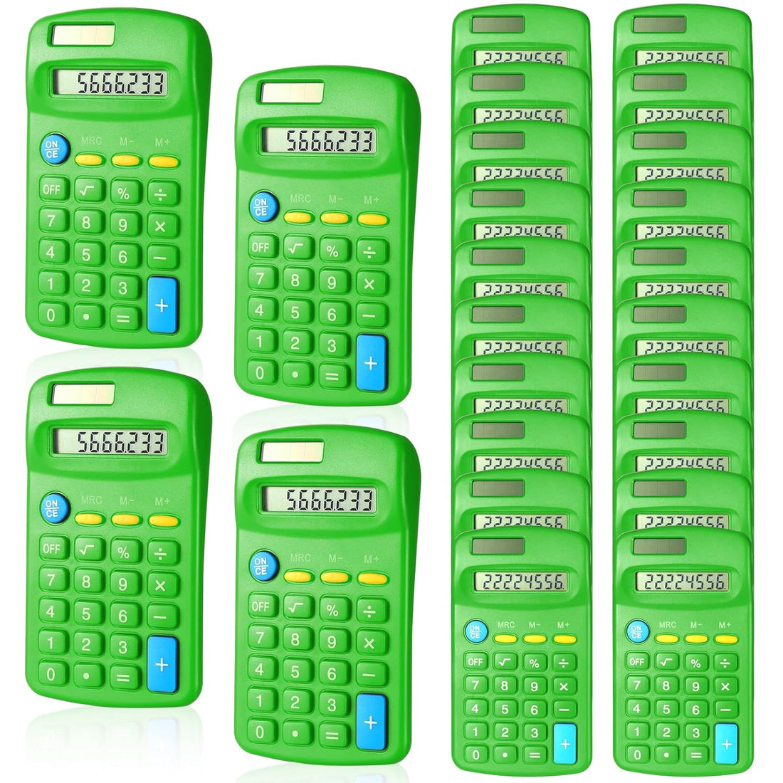 Copkim 24 Pieces Basic Calculators for Students Small Calculators Pocket Size Mini Calculators Dual Powered Handheld Calculator 8 Digit Display Desktop Calculators for School Desktop Home (Green)