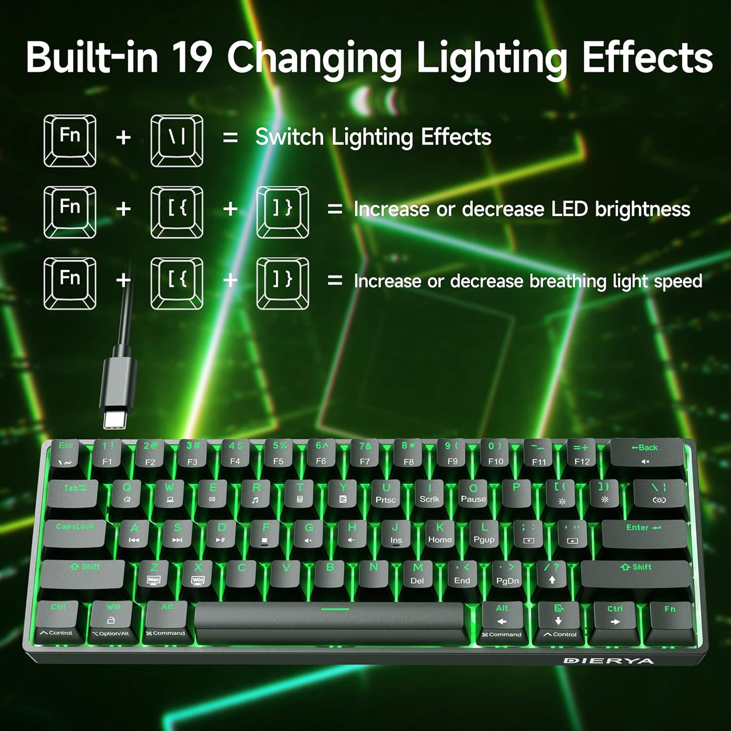 DIERYA DK61SE 60% Mechanical Gaming Keyboard, 61 Keys Anti-Ghosting, LED Backlight, Detachable USB-C, Ultra-Compact Mini Wired Keyboard with Brown Tactile Switch for Windows Laptop PC Gamer Typist