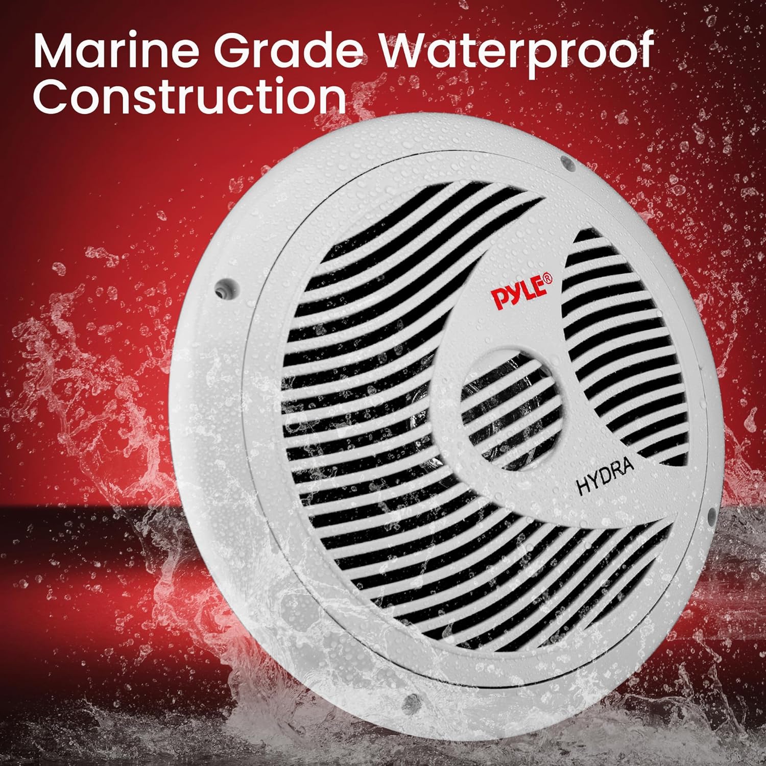 Pyle Dual 6.5'' Waterproof Marine Speakers, Full Range Stereo Sound, 150 Watt, White (Pair)