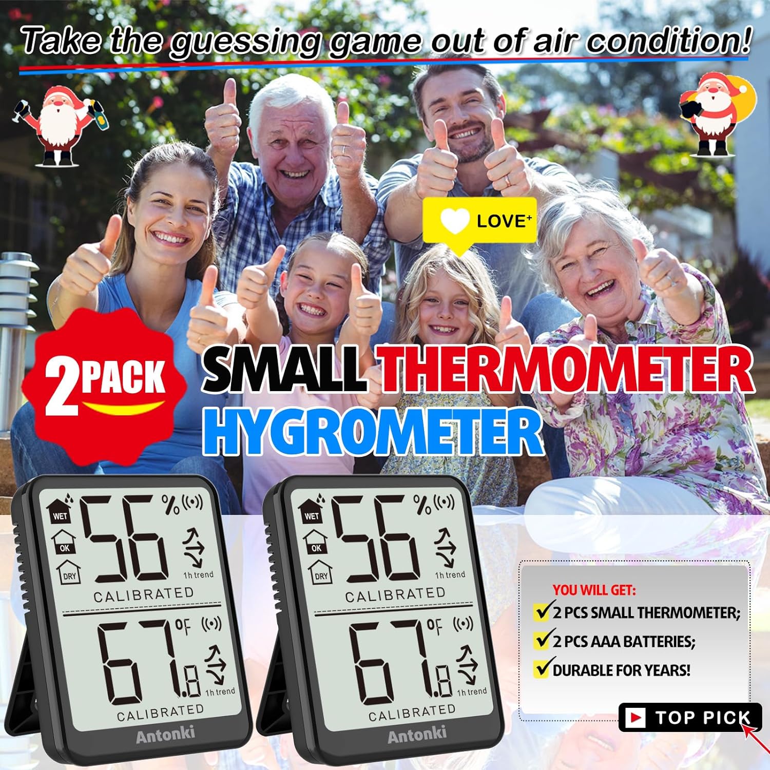 Room Thermometer, 2 Pack Digital Indoor Temperature and Humidity Gauge Mini Hygrometer for Room, Nursery, Terrarium, Incubator, Greenhouse