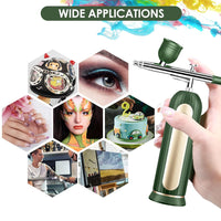 Airbrush Kit Rechargeable Cordless with Compressor - Portable Handheld Auto Airbrush Gun Set for Makeup Painting Cake Decor Nail Art Barbers Model Coloring(Green)