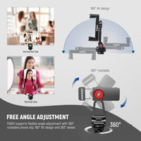 NEEWER Metal Phone Tripod Mount Adapter with Cold Shoe Base, 360° Phone Holder with 2 Cold Shoe Mount for Video Light and Mic for Vlogging, Universal Compatible with iPhone Samsung Huawei, PA001
