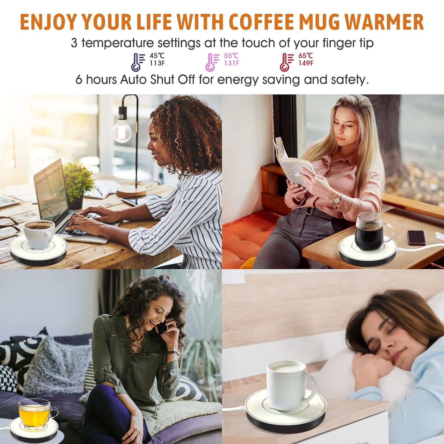 Coffee Cup Warmer, Coffee Smart Thermostat, Coffee Warmer Beverage Warmer for Desk, Birthday for Dad Mom Black