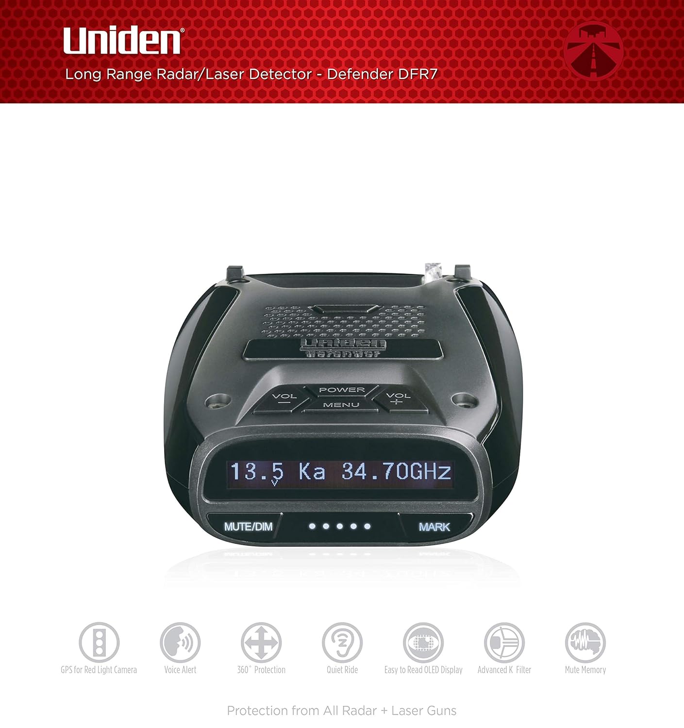 UNIDEN DFR7 DFR7 Ultraperformance Super-Long-Range Laser/Radar Detector with Built-in GPS