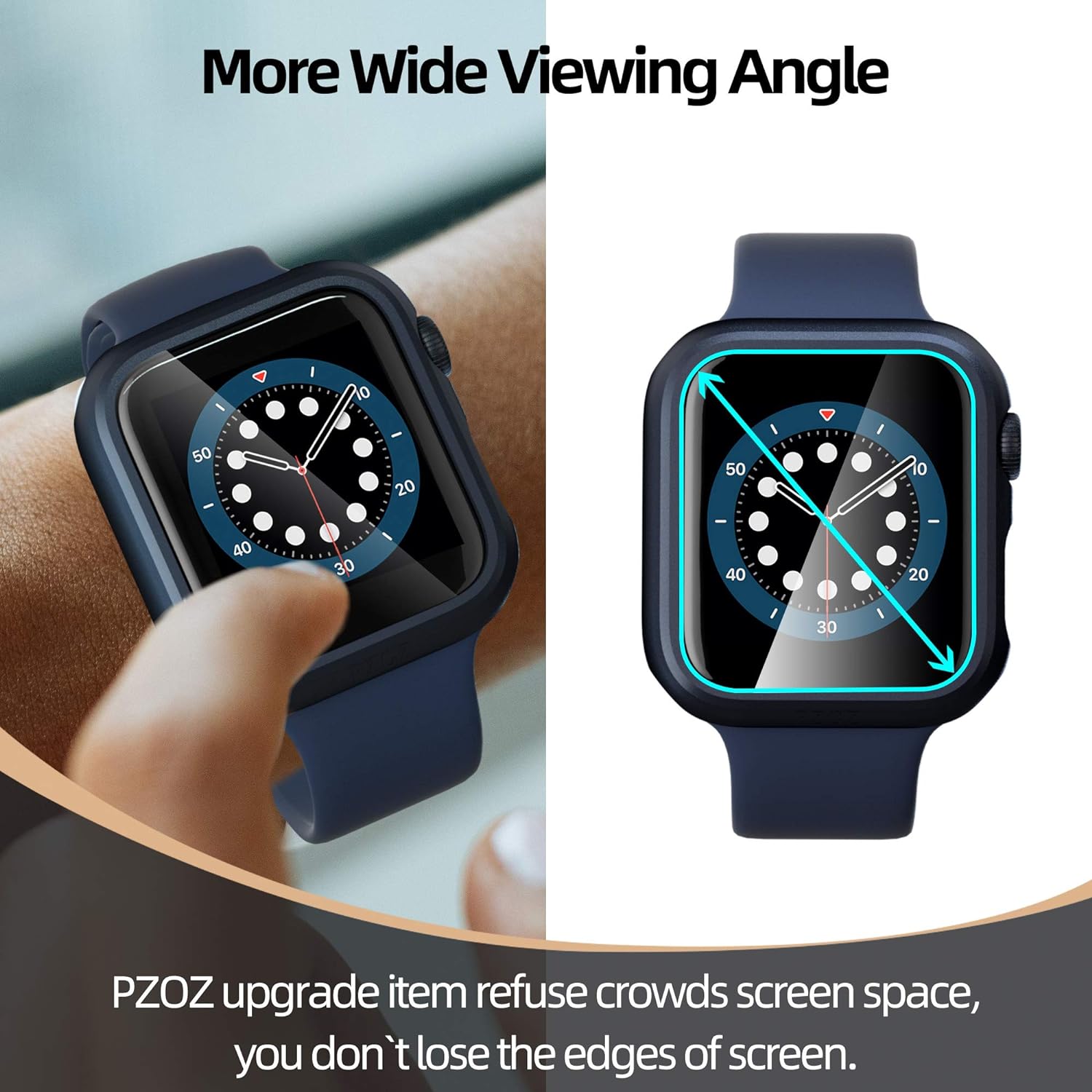 pzoz Compatible for Apple Watch Series 6/5 /4 /SE 44mm Case with Screen Protector Accessories Slim Guard Thin Bumper Full Coverage Matte Hard Cover Defense Edge for iWatch Women Men GPS (Blue)