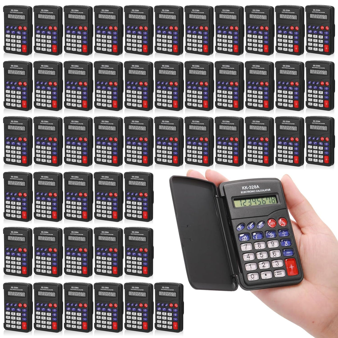 Kanayu 50 Pcs Pocket Size Calculators Bulk 8 Digit Display Handheld Calculator Basic Calculator with Cover Button Battery Black Mini Calculator for School Desktop Home Office Kids Teacher