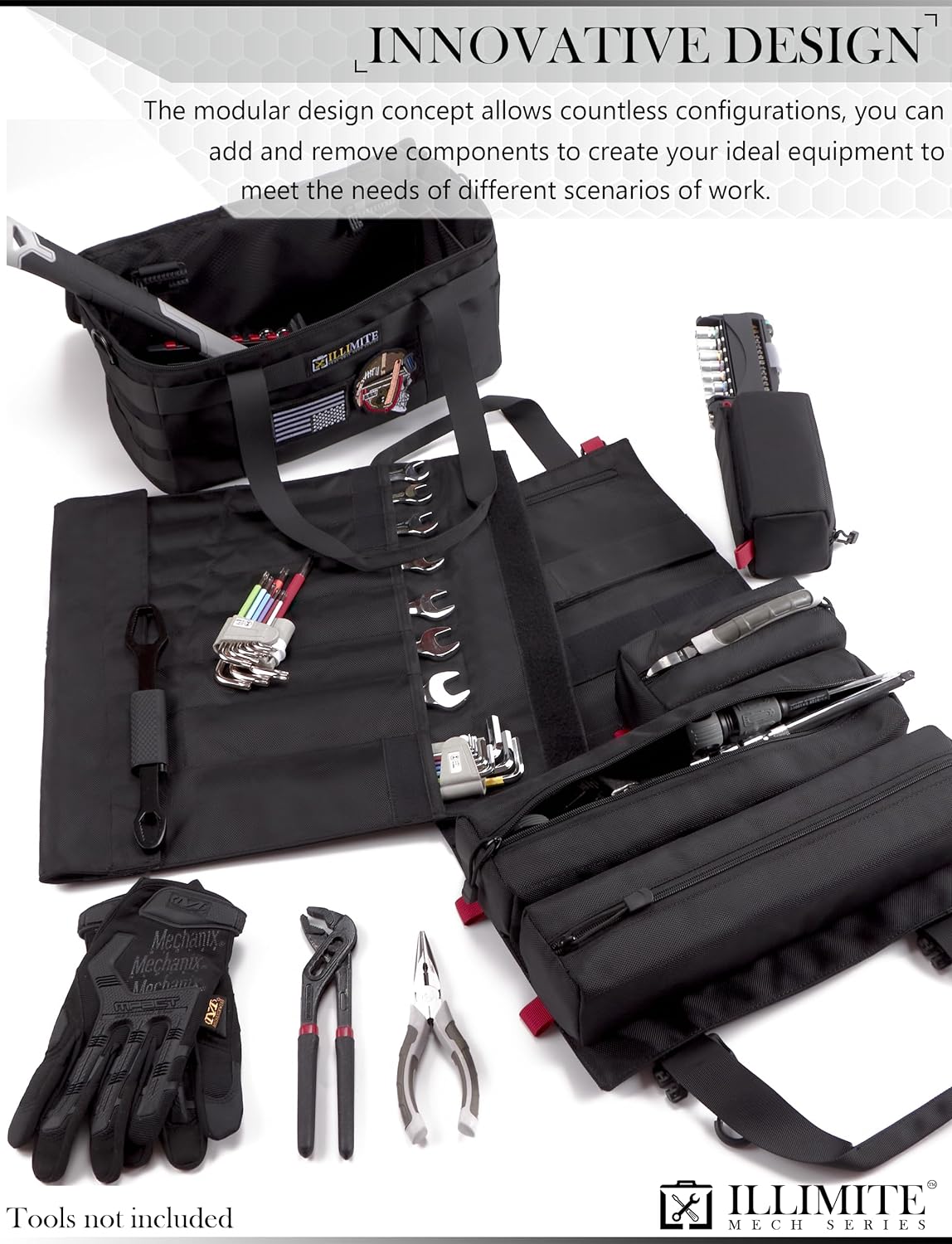 Illimite Heavy-Duty Tool Roll Organizer Bag, The Perfect Combination Of Tool Roll-Up+Tool Bag, With a Modular Design Concept