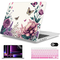 Mektron Case for M3 MacBook Pro 16" M1 A2485/M2 A2780 (2021/2023) with Touch ID, Hard Shell Plastic Laptop Cover Keyboard Skin Compatible MacBook Pro 16.2" M1 Pro/Max Chips, Butterfly Flower C077