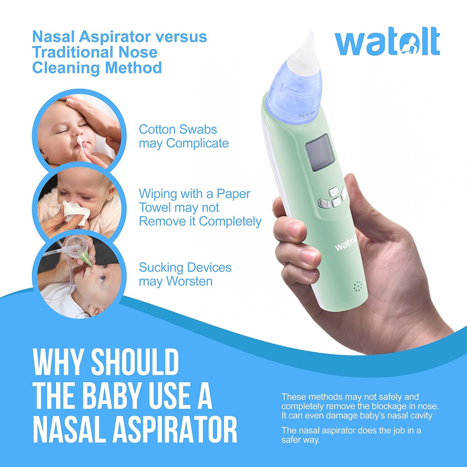 Baby Nasal Aspirator - Electric Nose Suction for Baby - Automatic Booger Sucker for Infants - Battery Powered Snot Sucker Mucus Remover for Kids Toddlers