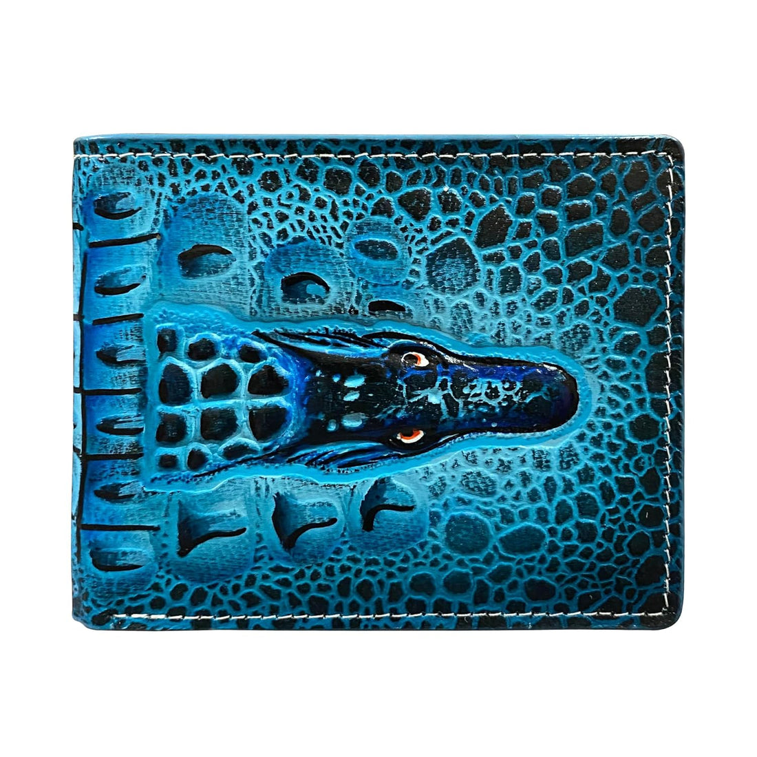 Balona Genuine Leather Anti-Theft RFID-Blocking 3D Crocodile Printed Gifting Minimalist Bifold Wallet Regular Credit Card Case for Men (Coin, Blue)