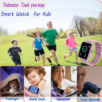 iCHOMKE Smart Watch for Kids, Girls Boys Smartwatch with 26 Games Camera Video Recorder and Player, Pedometer Calendar Flashlight, Audio Book etc., Gifts for 4-12 Years Children (Pink)