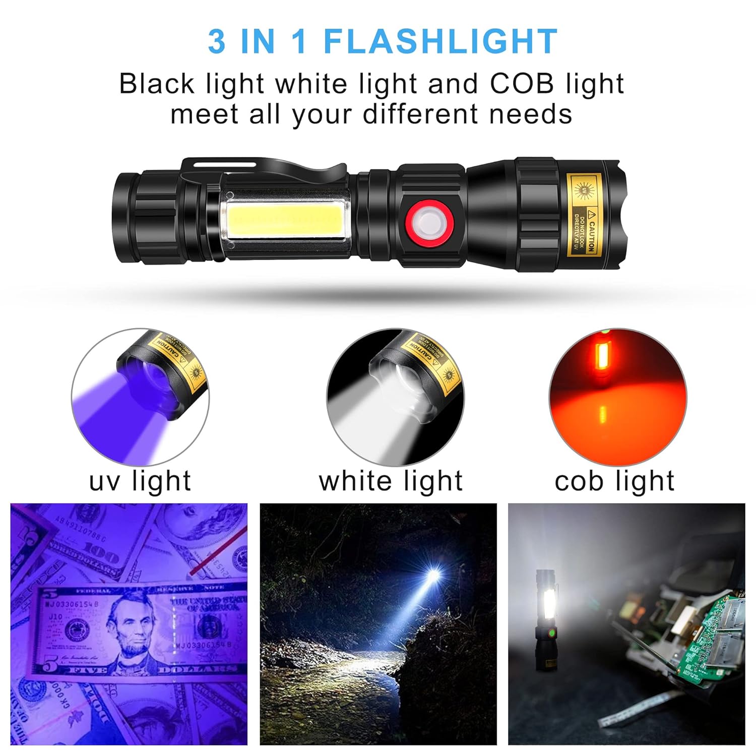 DARKBEAM UV 365nm Flashlight USB Magnet Rechargeable Wood's Lamp LED Ultraviolet Blacklight, Detector for Pet Ringworm Cat Urine Stains, Banknote, Resin Curing, Black Lights 365 nm, 2 Pack