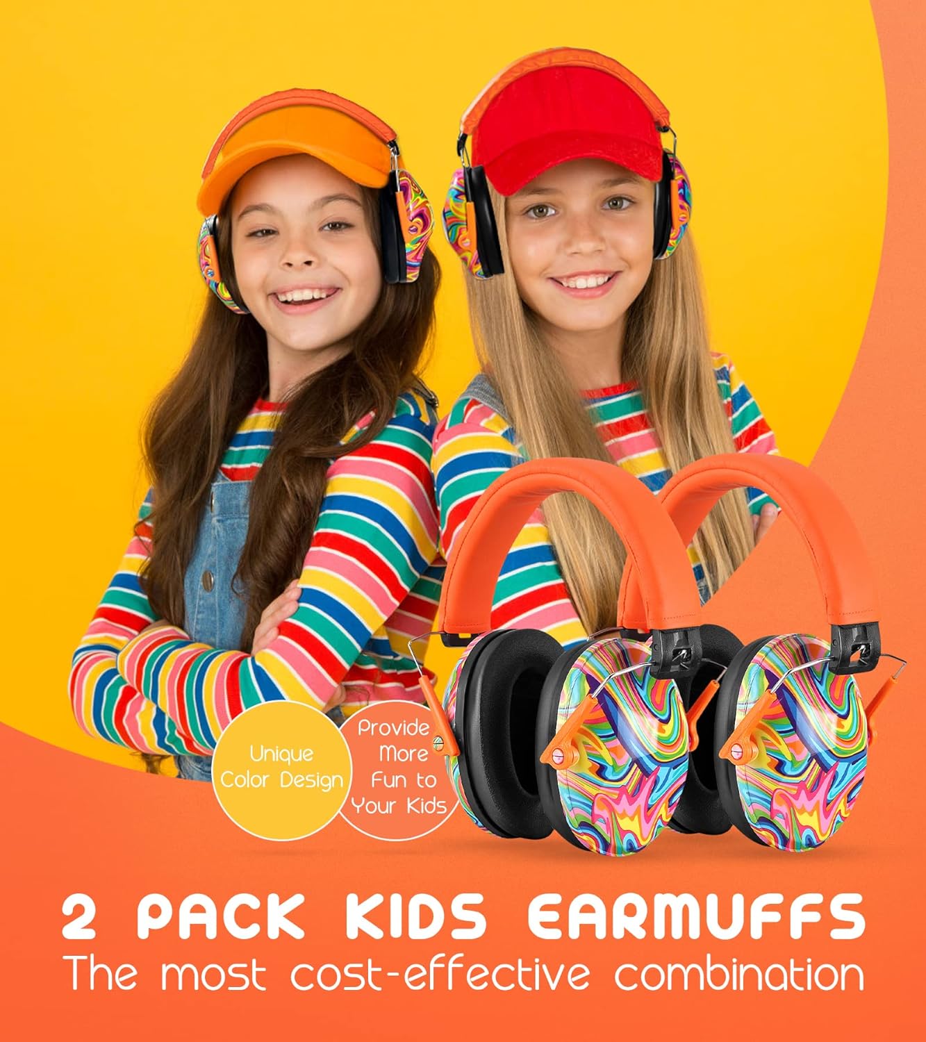 PROHEAR 032 2 Pack Kids Ear Protection, NRR 25dB, Adjustable Headband Safety Earmuffs for Sports Events, Concerts, Airports