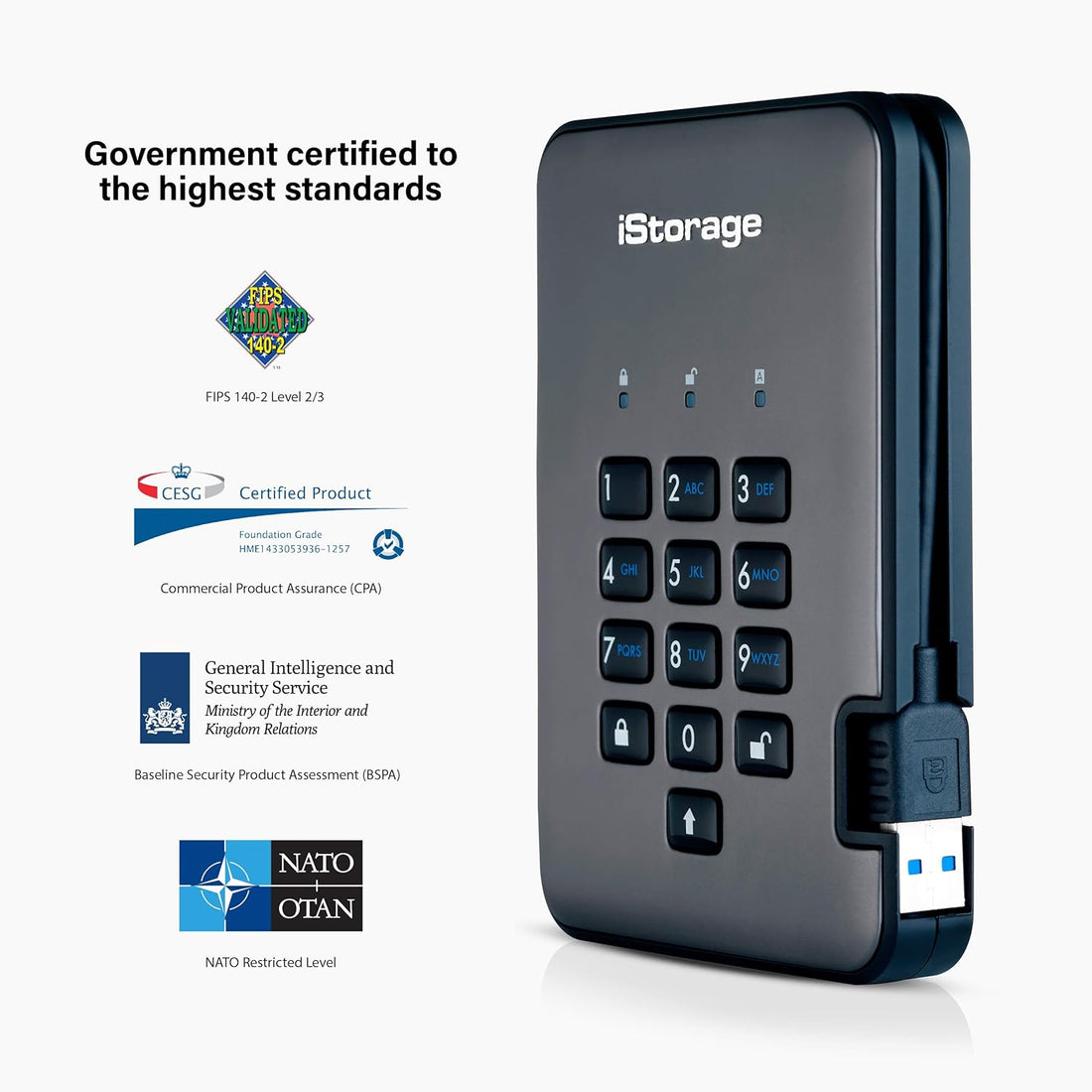 iStorage diskAshur PRO2 HDD 2TB | Secure Portable Hard Drive | FIPS Level 3 certified | Password Protected | Dust/Water-Resistant | Hardware encryption