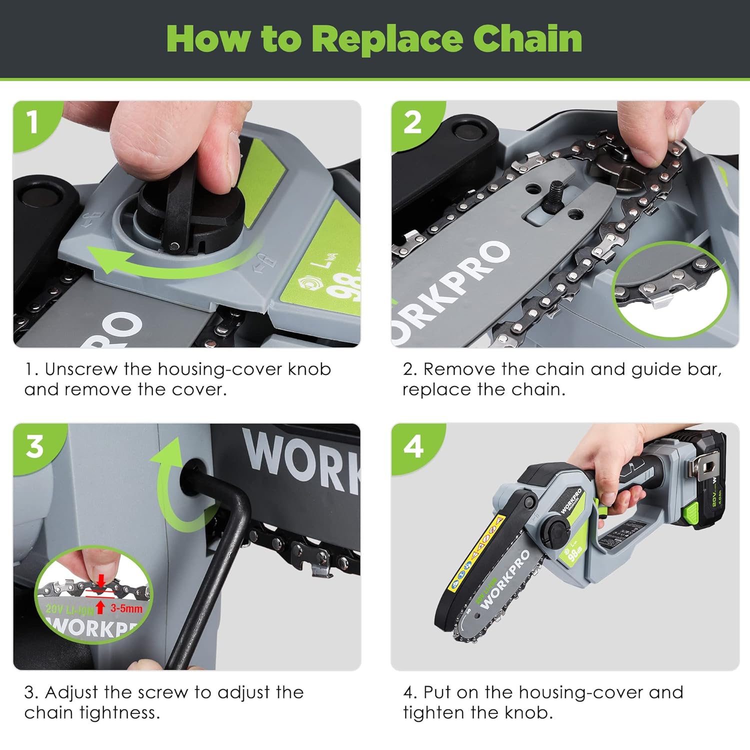 WORKPRO 20V 4.0Ah Brushless Cordless Pruning Saw