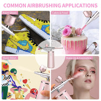 Daakro Airbrush-Kit Rechargeable Cordless Airbrush Compressor - 36PSI Auto Handheld Airbrush Gun,Airbrush Set Portable Wireless Air Brush for Nail Art, Cake Decor, Makeup, Model Painting (Pink）