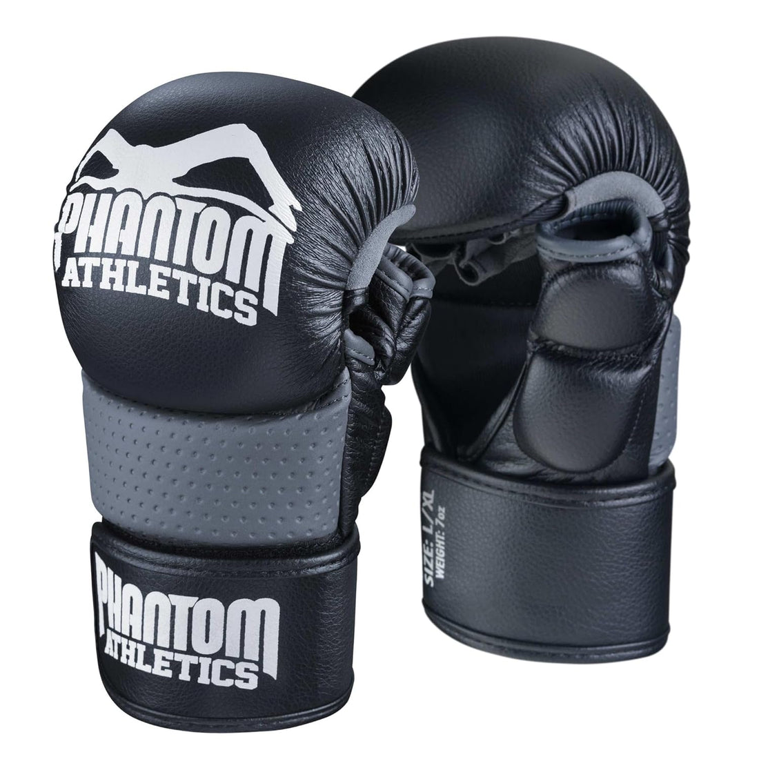 Phantom MMA Gloves RIOT - Optimal Protection for Sparring - Extra Security for Thumb and Wrist - Open Grip for Any Combat Sport Like Grappling - Fight and Training - Men and Women (Black/Gray, S/M)