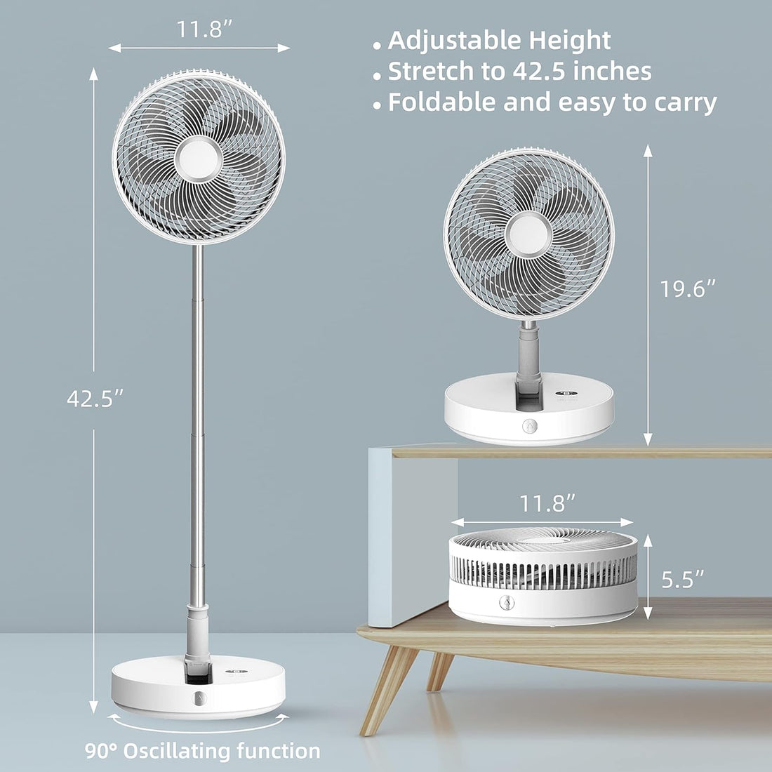 CooCoCo Cooling Fan with Remote Control,12 ” Oscillating Fan,8 Speeds & 9 Timers,Rechargeable Fan,Portable Fan for Travel,Camping,Fishing and Outdoor Use,Ideal Gift for Him,Her,Men,Women,White