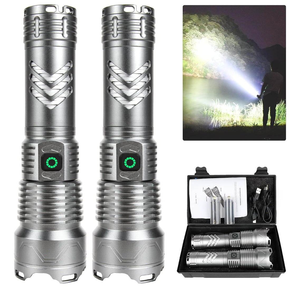 FUROLD Rechargeable Flashlights High Lumens, 200000 Super Bright LED Flashlight Powerful Flash Light,5 Modes, IPX6 Waterproof,Handheld Flash Lights for Outdoor Emergency Camping Hiking