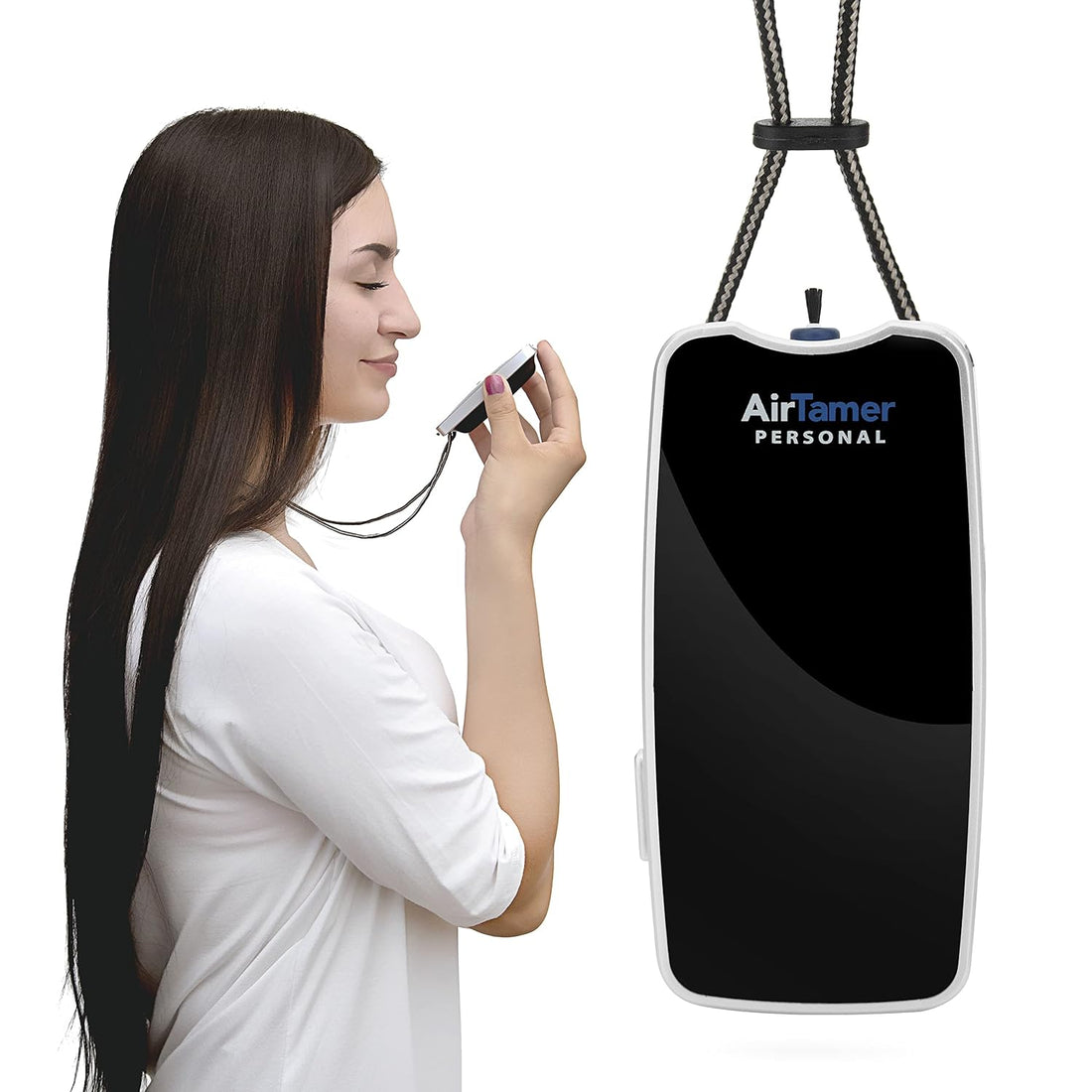 AirTamer Rechargeable Personal Air Purifier: Black, Leatherette Pouch, Plastic Packaging by AirTamer
