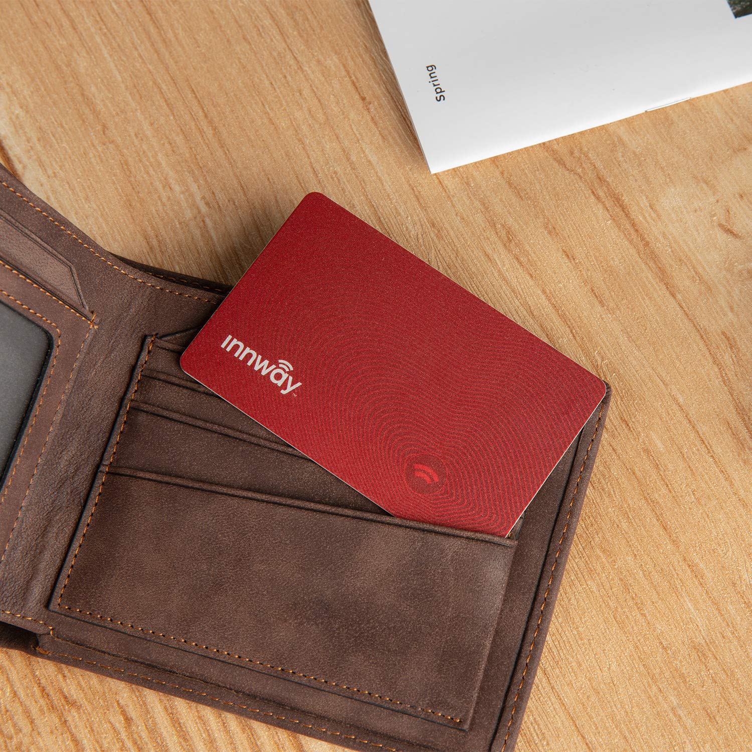 Innway Card - Credit Card Size Rechargeable Bluetooth Finder for Wallet, Passport, Luggage. iOS and Android Compatible. (Red - Limited Edition)