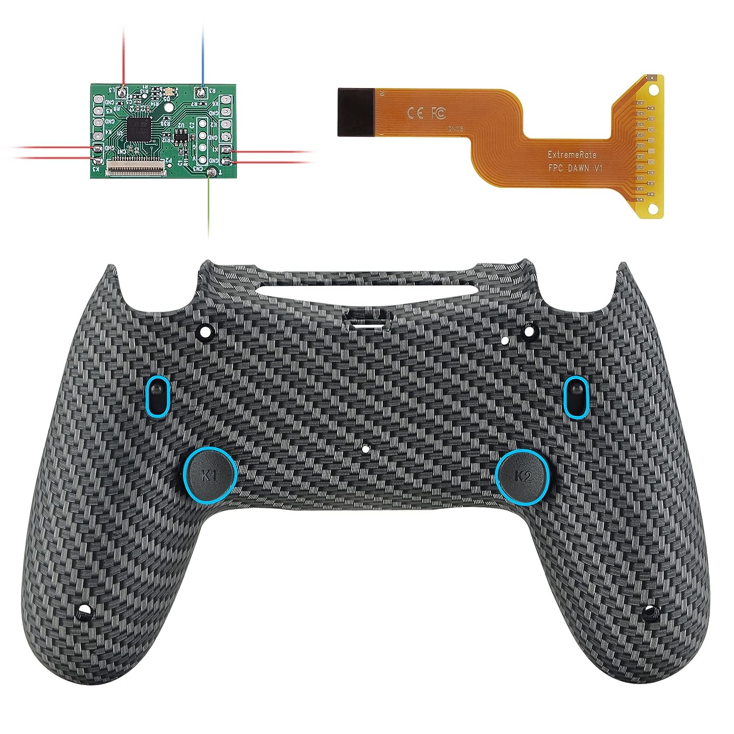 eXtremeRate Carbon Fiber Dawn 2.0 FlashShot Trigger Stop Remap Kit for PS4 CUH-ZCT2 Controller, Upgrade Board & Redesigned Back Shell & Back Buttons & Trigger Lock for PS4 Controller JDM 040/050/055