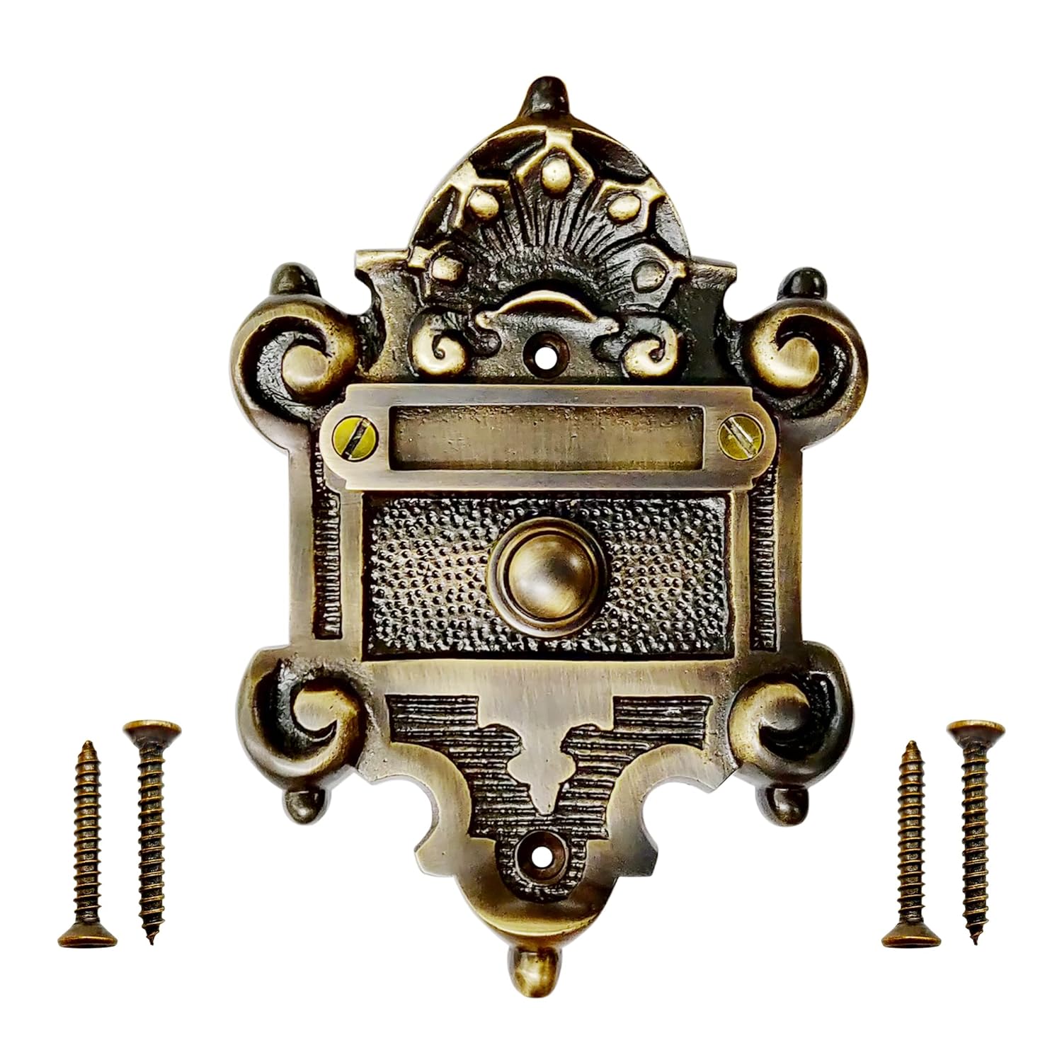 Akatva Decorative Doorbell Button – Finest Quality Bell Push Button – Easy to Install Calling Bell Button – Vintage Décor Doorbell Button Finely Hand Crafted - Antique Brass Finish