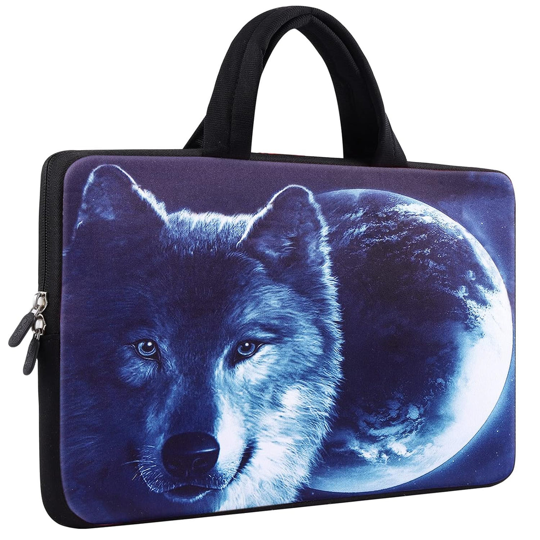 iColor 11.6 12 12.1 12.2 Inch Laptop Carrying Case - Protective Notebook/Netbook Sleeve Bag Pouch - Travel Briefcase with Handle (Moon and Wolf)