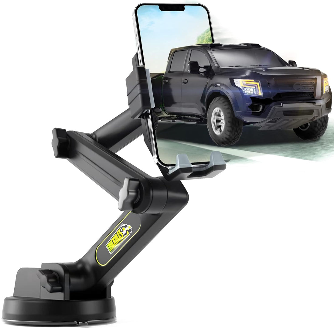 Truckules Truck Phone Holder Mount Heavy Duty Cell Phone Holder for Truck Dashboard Windshield 16.9 inch Long Arm, Super Suction Cup & Stable, Compatible with iPhone & Samsung, Gray, Pickup Truck