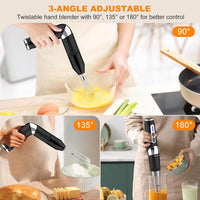 Cordless Hand Blender: 4-in-1 Rechargeable Cordless Immersion Blender Handheld, 21-Speed & 3-Angle Adjustable with 304 Stainless Steel Blades, Chopper, Beaker, Whisk and Beater for Milkshakes | Smoothies | Soup| Puree | Baby Food (Black)