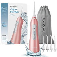 Aquasonic Aqua Flosser - Professional Rechargeable Water Flosser with 4 Tips - Oral Irrigator w/ 3 Modes - Portable & Cordless Flosser - Kids and Braces - Dentist Recommended (Rose Gold)