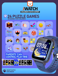 Jwatch Kids Smart Watch with Pedometer 24 Puzzle Game 10 Audio Book Camera Music Player Birthday for Boys Girls 6-12(Blue)…
