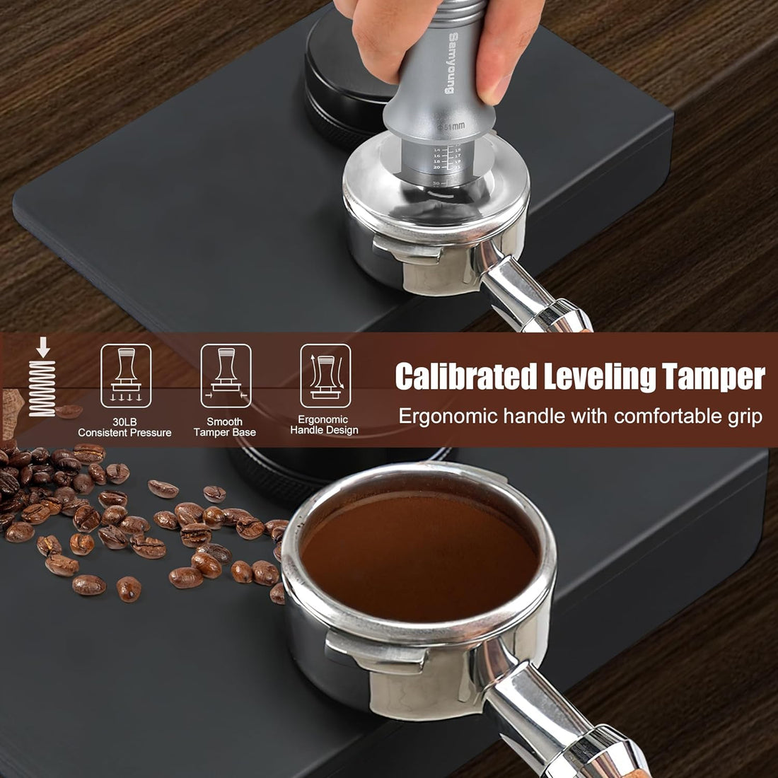 Espresso Tamper 51mm Coffee Tamper with 30lbs Calibrated Spring-loaded Stainless Steel Espresso Coffee Tamper Flat Base Fits for Barista Coffee Lover Espresso Machine (51mm)