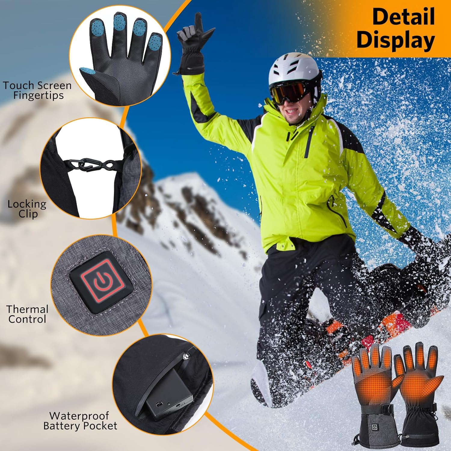 Heated Gloves for Men Women, Battery Powered Heated Gloves, Waterproof Touchscreen Winter Electric Hand Warmer Gloves for Cycling Skiing (Battery Not Included)