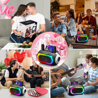 SUDOTACK Karaoke Machine with 2 Wireless Microphones, Portable Bluetooth Speaker with Bass/Treble Adjustment, PA System with LED Lights, TF Card/USB, AUX Input, Rec for Party, Black