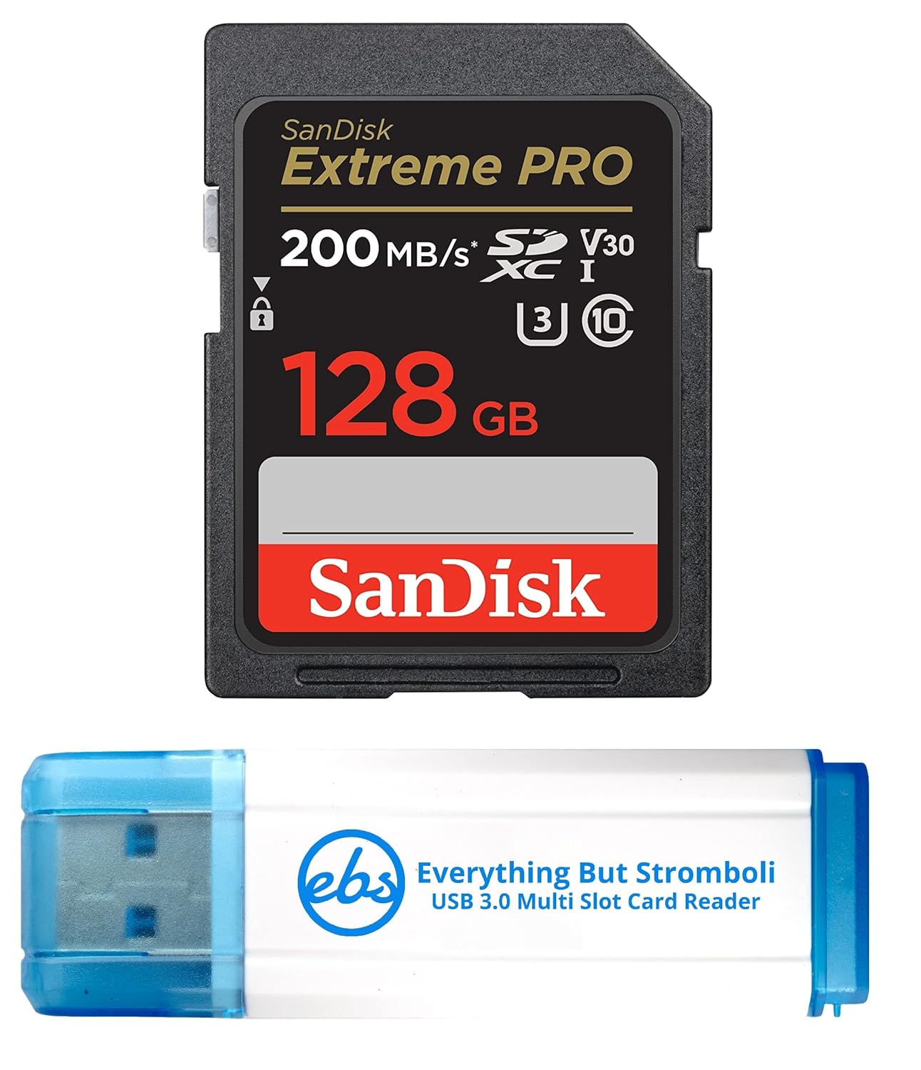 SanDisk 128GB SD Extreme Pro Memory Card Works with Sony Alpha a6400 Mirrorless Camera (ILCE-6400/B) 4K V30 U3 (SDSDXXD-128G-GN4IN) Bundle with 1 Everything But Stromboli 3.0 Micro & SD Card Reader